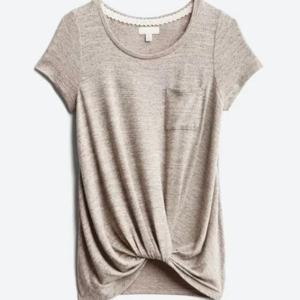 Cupio Heathered Shirt with Single Front Pocket and Knot